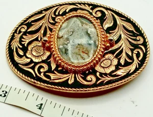 Vintage Natural Stone accent Western Wear Belt Buckle Gold Tone - Picture 1 of 3