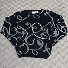 Nilani Womens S Black Silver Sequin Spiral Vintage 80s-90s Wool Blend Sweater