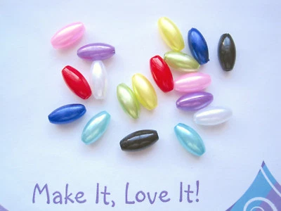 18 x OVAL RICE BEADS 12mm x 6mm Pearl Pink Yellow Blue Turquoise Purple Red Blac - Image 1 of 2
