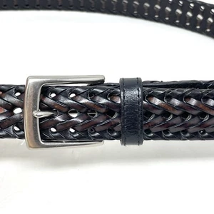 Braided Leather Belt Mens Size 40/100 Brown Black Silver Tone Buckle Casual - Picture 1 of 6