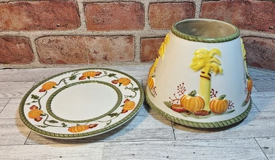 Cerámica Cosecha Otoño Calabaza Vela Tarro Topper y Plato Set Granja Campo Foto 1 de 4