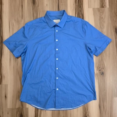 Bugatchi Shirt Mens 2XL 8-Way Stretch Short Sleeve Blue Spotted Polka Dot - Image 1 of 4