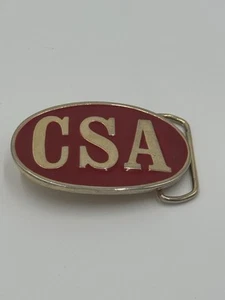 Vintage CSA Belt Buckle Red & Gold Oval Metal Western Cowboy Rodeo Accessory - Picture 1 of 8
