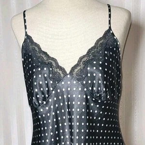 Vestido sin Mangas Ambrielle Talla M Y2K Babydoll Lunares Negro Blanco Encaje Ribete Chemise - Imagen 1 de 6