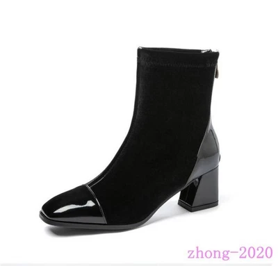 Moda Para mujeres Puntera Cuadrada Espalda Cremallera Terciopelo Botines Informales Formales Fiesta Zapatos Foto 1 de 4