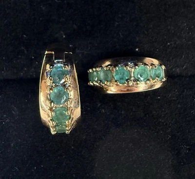 Natural Vintage Emerald Hoop Earrings 1.4Ct Round 14K YellowGold Vermeil - Image 1 of 4