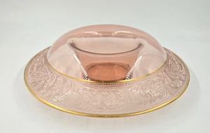 Central Glass Works Oro Rosa 13" Cuenco Acampanado Borde Enrollado Consola Rollos Grabados - Imagen 1 de 5