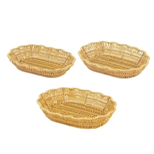 3pcs Imitation Rattan Woven Basket Large Capacity Serving Tray Storage Plate - Picture 1 of 8