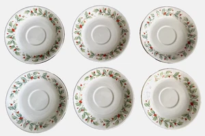 China Pearl Noel Fine China Saucers – Set of 6 Berries & Leaves 6.25" Gold Trim - Picture 1 of 24