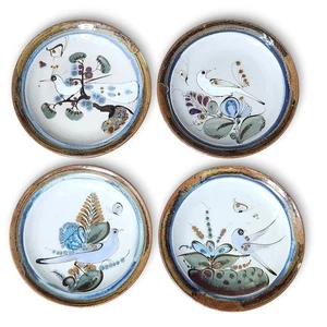 4 Platos Ken Edwards Grandes 10" Pintados a Mano Pájaros Diseños Tonala México Firmado - Imagen 1 de 8