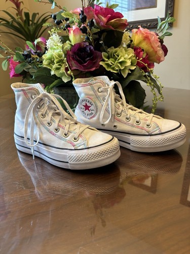 Converse All Star Junior taglia 8 5 Chuck Taylor alte bianche punto pastello