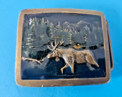 Hebilla de cinturón de alce esmaltado artesanal de metal Indiana de colección 1976 alce dunas de Indiana Foto 1 de 2
