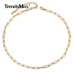 4MM 16" Gold Plated Stainless Steel Rolo Box Chain Choker Necklace with 2" Link - Picture 1 of 4