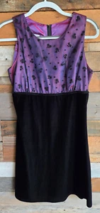 Vintage Byer Too! Purple Embroidered Black Velvet Dress Size 11 Y2K Party - Picture 1 of 4