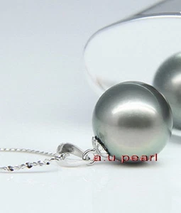 Australia Top natural REAL round silver gray 12-13MM SOUTH SEA PEARL Pendant 18K - Picture 1 of 4