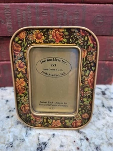 BUCKLERS INC 5TH AVE NY GOLD/PINK FLORAL ENAMEL PICTURE FRAME 2 X 3 Vintage - Picture 1 of 9