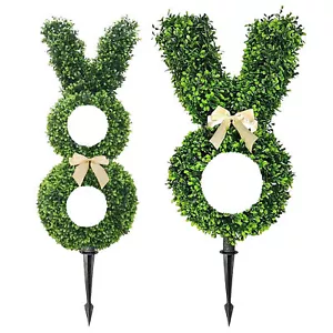 Bunny Topiary Artificial Easter Topiary 22in Faux Boxwood Bush Plants Decor - Picture 1 of 13