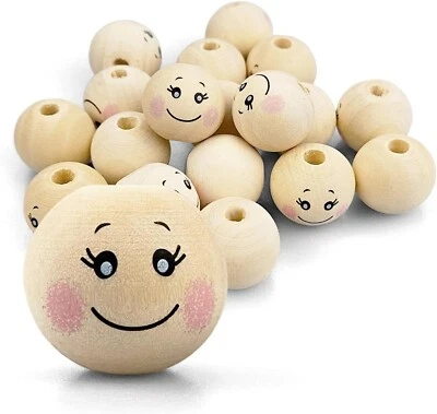17 Stück Holzkugeln mit lachendem Gesicht smiling face 20 mm x 18 mm Holz Köpfe - Bild 1 von 4