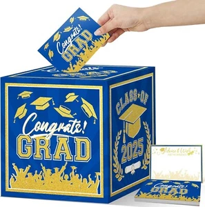 Blue Graduation Card Box 2025 Graduation Party Decorations Blue and Gold - Picture 1 of 5
