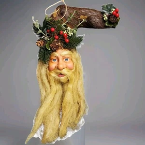 Santa Claus Ornament Christmas Large Woodland Natural Head Fabric 13" Vintage - Picture 1 of 12