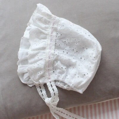 Gorro de encaje para bebé ducha bautizo gorro de encaje gorra princesa sombrero para el sol correa Foto 1 de 4