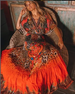 NEW CZARINA SUNSET IN SAVANNAH MAXI SKIRT SILK VISCOSE CRYSTALS 3XL / XXXL . - Picture 1 of 7