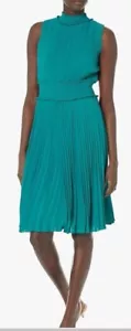 Nanette Lepore Size 10 Smocked High Neck Pleated Dress Deep Lake NWT $148 - Picture 1 of 13