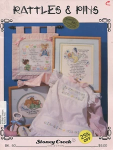Rattles & Pins Baby Layette Stoney Creek Collection Cross Stitch Pattern Book 50 - Picture 1 of 5