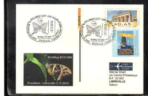 LUFTHANSA FFC ERSTFLUG FRANKFURT LIBREVILLE GABUN 2010 ATM STATIONERY BUTTERFLY - Picture 1 of 1