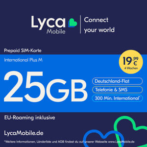 Lyca Mobile Prepaid Smartphone SIM Karte ohne Vertrag International Plus M