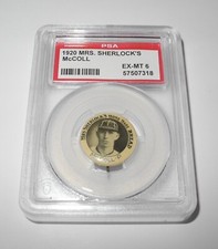 1920 Baseball Mrs. Sherlock’s Bread Toledo Mud Hens McColl Coin Pin PSA 6 EX-MT