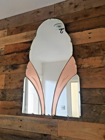 BEAUTIFUL LARGE QUALITY ART DECO ARCHED CLOUD SHAPED COPPER PEACH WALL MIRROR Cover