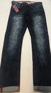 Pantalones de mezclilla para hombre Maxime Cossoguy rectos algodón lavado oscuro 30” X 32” $285 nuevos con etiquetas - Imagen 1 de 12