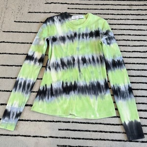Proenza Schouler White Label Tie Dye Long Sleeve Shirt Ribbed Green Navy Size S - Picture 1 of 9