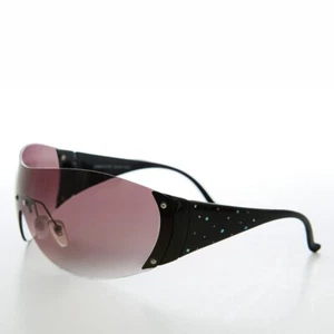 Oversized Round Insect Vintage Sunglasses Purple Lens and Black Temples - Glitz - Picture 1 of 3