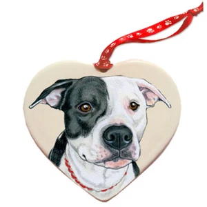 Pit Bull Porcelain Pet Gift Heart Ornament - Picture 1 of 2