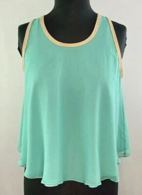 Elizabeth & James 100% Silk And Suede Trim Green  Crop Top Size Xs - Image 1 of 4