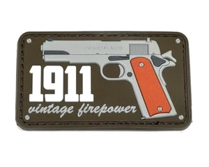 1911 Vintage Pistola Fuoco Gomma PVC Patch, Morale Tattico 1911 Pistola Marrone - Foto 1 di 4