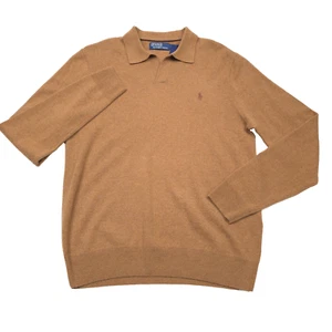 $228 Polo Ralph Lauren Brown Wool Johnny Collar Sweater Polo Shirt Mens Large - Picture 1 of 9