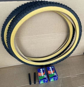 26 x 2.10 Gum Wall Mountain Bicycle Knobby Tires + Inner Tubes Bundle MTB Bike - Picture 1 of 9