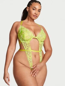 Victoria's Secret Tease Floral Embroidery Unlined Crotchless Teddy LARGE NWT - Picture 1 of 3