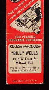 1940s Bill Wells The Employers Group Insurance 19 N/W Front St. Milford DE MB - Bild 1 von 2