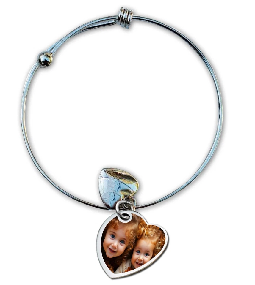 Brazalete Brazalete Personalizable Acero Inoxidable Lateral Corazón Foto Grabado Foto 1 de 1