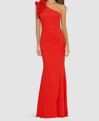 Vestido para mujer Xscape rojo crepé con volantes de un hombro talla grande 14W Foto 1 de 2