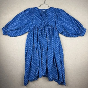 Faherty Lyla Prairie BoHo Peasant Dress Womens SMALL Blue Balloon Organic Cotton - Picture 1 of 15
