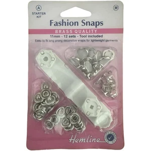 Hemline Fashion Snaps Brass 11mm 12 Sets, Starter Pack Tool Included, PEARL LOOK - Bild 1 von 2