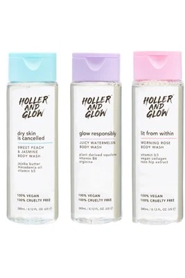 HOLLER AND GLOW Holler & Glow 100% Vegan Body Wash Trio 3 x 240ml Peach, Rose & Water Melon