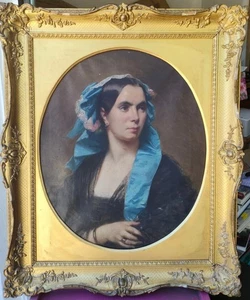 Antique Oil Oval Portrait Painting of Lady - Continental- 19thC - K. Müller - Picture 1 of 8