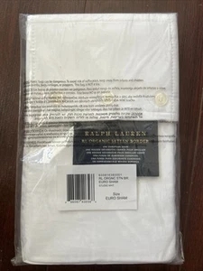 Borde de satén de algodón orgánico Ralph Lauren Euro Sham Studio blanco $185 - Imagen 1 de 2