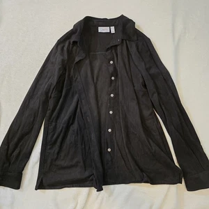 ​d&co. Denim & Co. Camisa Chaqueta L Negra Imitación Gamuza Túnica Microfibra Abotonada - Imagen 1 de 6